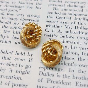Christian Dior Vintage Clip-On Earrings, 80s–90s Gold Tone Designer Signed